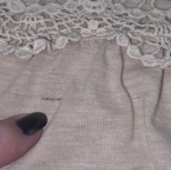 Vanity Boho Lace Trim Top Small Cream Beige V-Neck Long Sleeve Cottagecore Soft - Picture 6 of 7